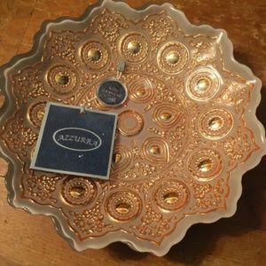 Ivory Gold Azzurra Turkish Glass Salad Decorative Plate Decor100% Silver